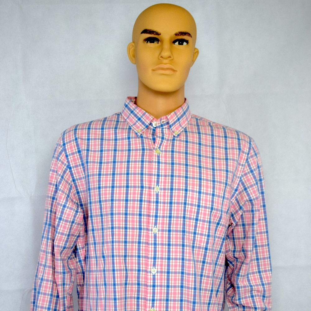 J. Crew Mens Large Pink and Blue Striped Button Sh
